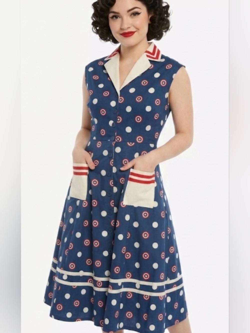 Marvel Her Universe Captain America Retro Button Front Dress Sleeveless Sz Small